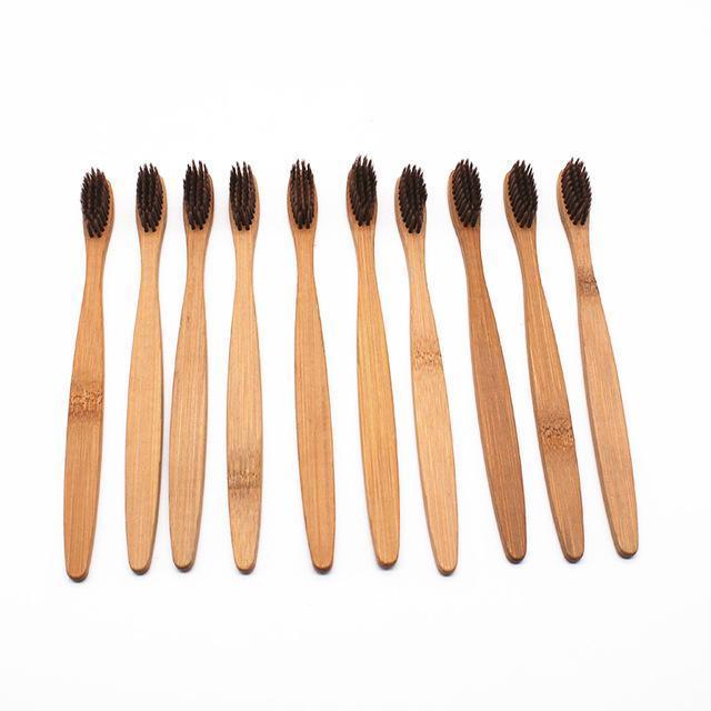 Toothbrushes Bruin 10-pack Bamboe Tandenborstels [50% FAMILIE KORTING]